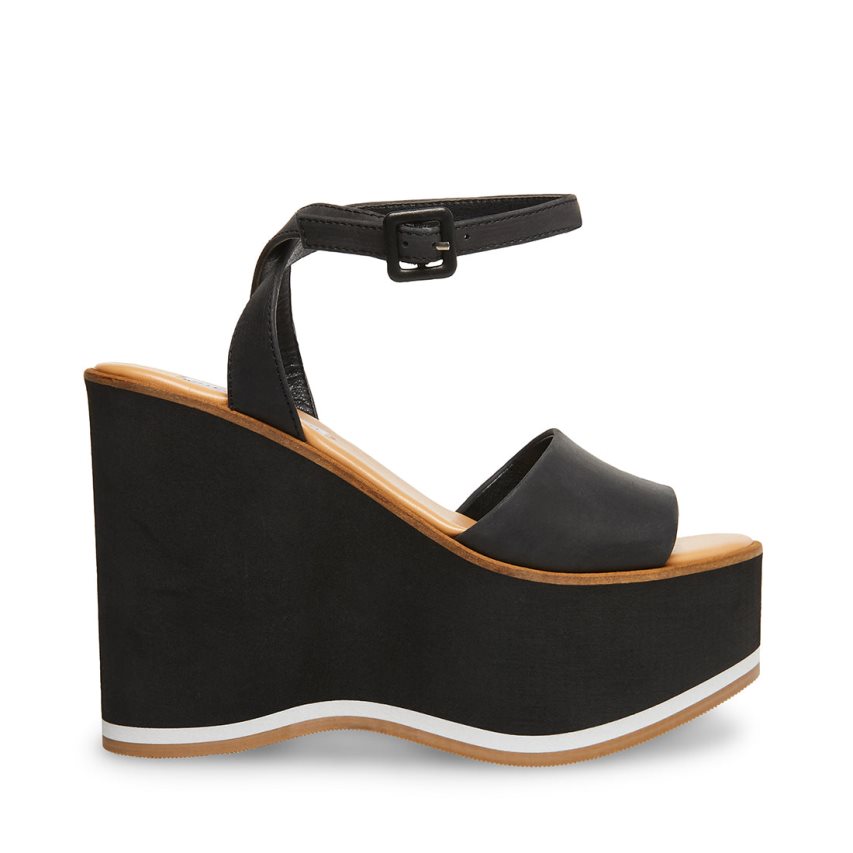 Black Steve Madden Milan Leather Women\'s Wedges | PH 7032XJW